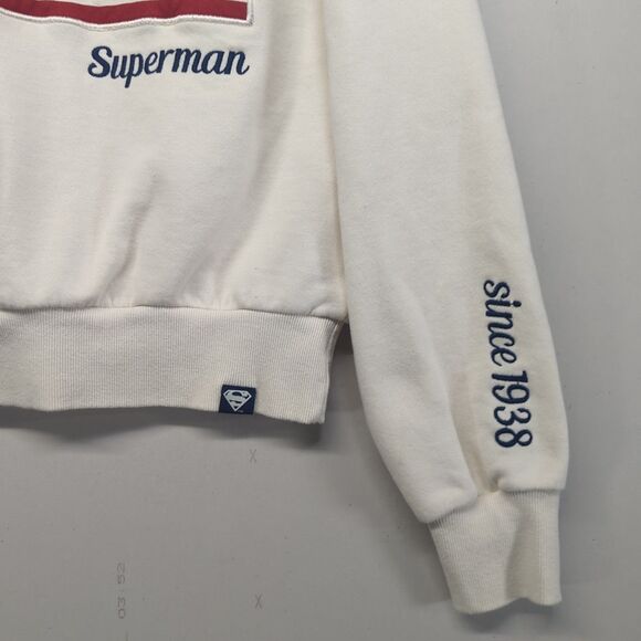 Women's DC Comics Superman American Flag Cropped Fleece Sweatshirt Ivory XL - Picture 3 of 9